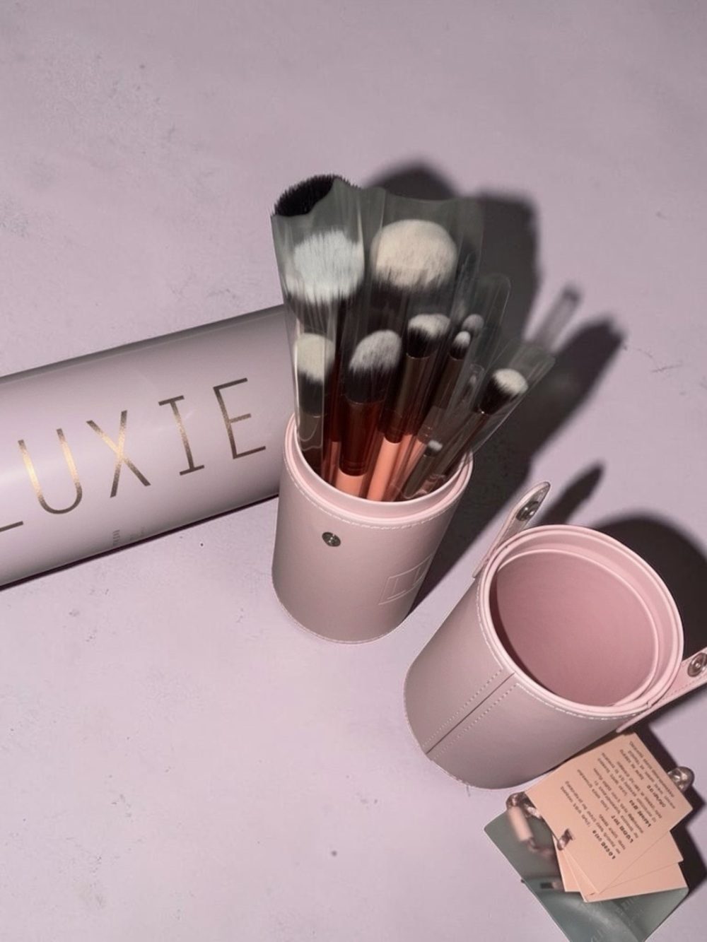 Luxe 12-Piece Makeup Brush Set - Peach Handles with Rose Gold Ferrules New